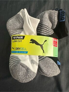 Puma Kids Low-Cut Athletic Socks - White, Gray, Black